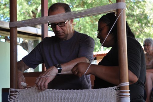 OPSEU's Jeff Arbus learns how to make a hammock.