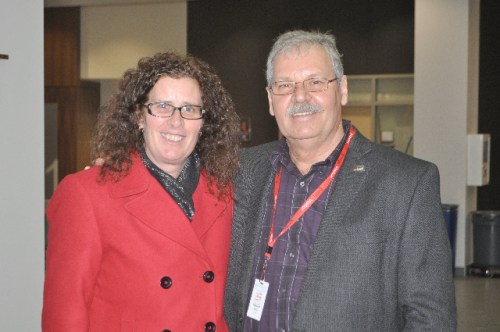 Local 152 President Kim McDowell in St. Thomas yesterday with OPSEU President Warren (Smokey) Thomas.