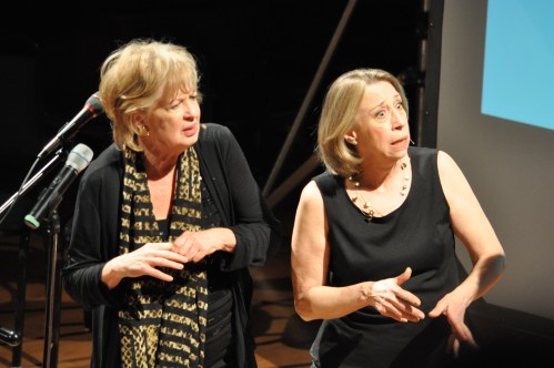 Jayne Eastwood and Robin Duke, one half of"Women Fully Clothed" performing at Holler 4 Health Care last night.